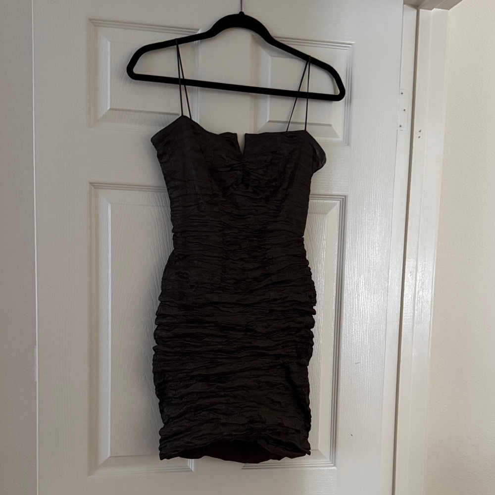 Nicole Miller Black Ruched Bodycon Mini Dress